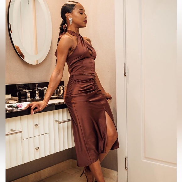 Abercrombie & Fitch Dresses & Skirts - Abercrombie & Fitch Satin Cinched Midi Skirt & Cutout Halter Top